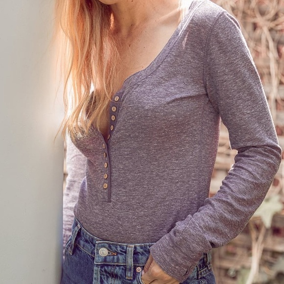 Free People Plum Long Sleeve Henley Bodysuit - Picture 4 of 4